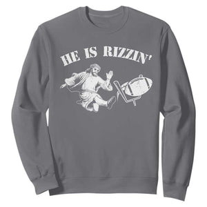 Funny Jesus American Football He Is Rizzin' Meme Sweatshirt TS11 Charcoal Print Your Wear
