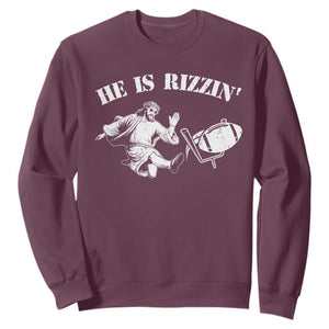 Funny Jesus American Football He Is Rizzin' Meme Sweatshirt TS11 Maroon Print Your Wear