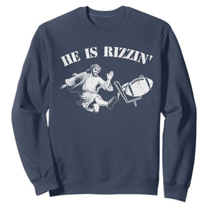 Funny Jesus American Football He Is Rizzin' Meme Sweatshirt TS11 Navy Print Your Wear