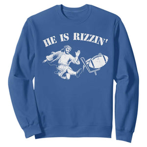 Funny Jesus American Football He Is Rizzin' Meme Sweatshirt TS11 Royal Blue Print Your Wear