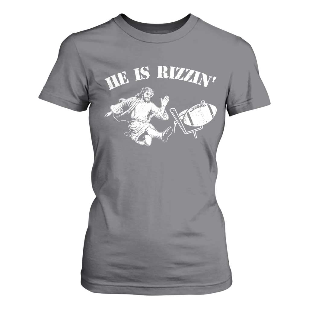 Funny Jesus American Football He Is Rizzin' Meme T Shirt For Women TS11 Charcoal Print Your Wear
