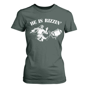 Funny Jesus American Football He Is Rizzin' Meme T Shirt For Women TS11 Dark Forest Green Print Your Wear