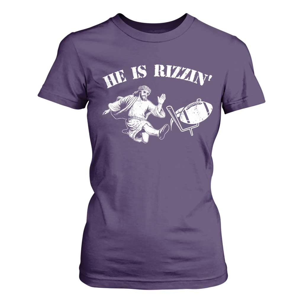 Funny Jesus American Football He Is Rizzin' Meme T Shirt For Women TS11 Purple Print Your Wear