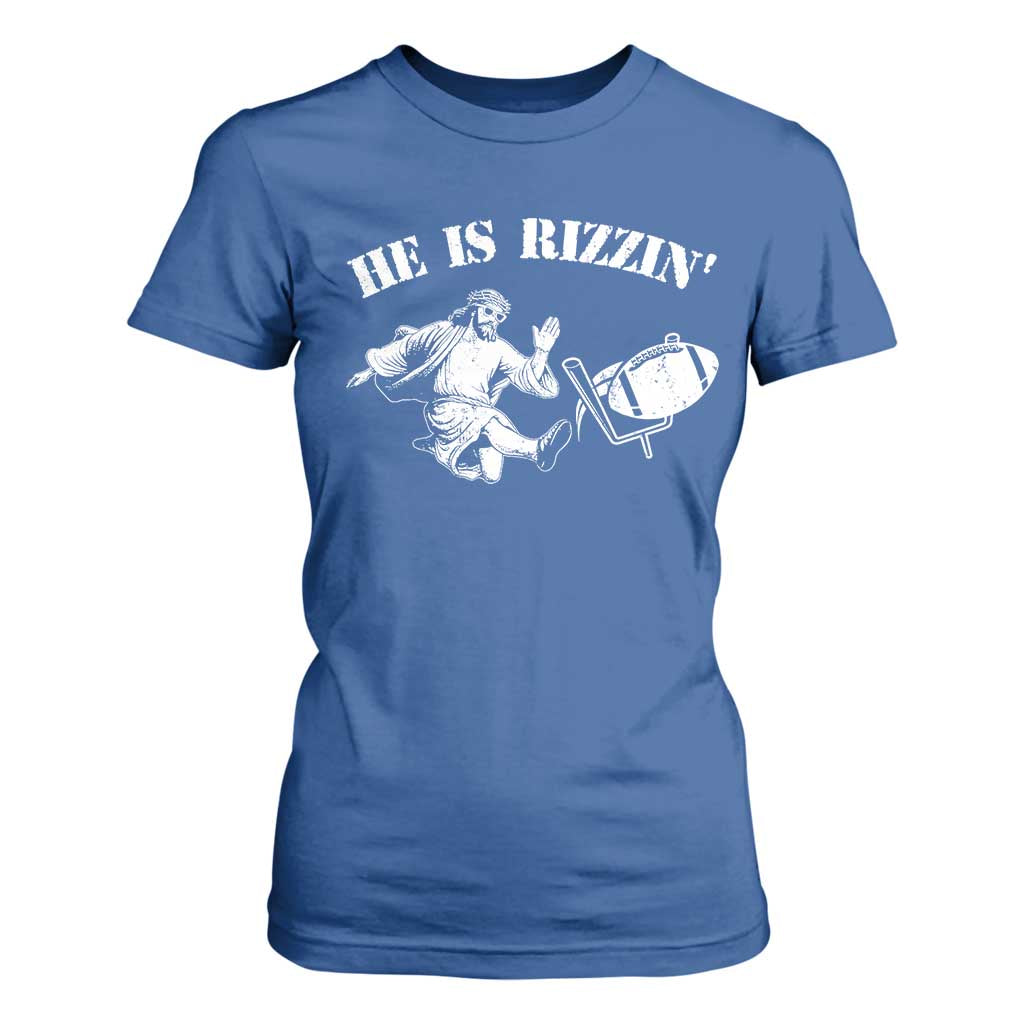 Funny Jesus American Football He Is Rizzin' Meme T Shirt For Women TS11 Royal Blue Print Your Wear
