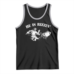 Funny Jesus American Football He Is Rizzin' Meme Tank Top TS11 Black Athletic Heather Print Your Wear