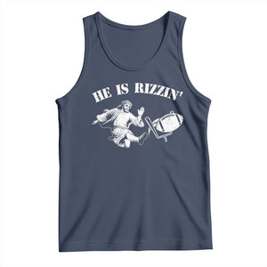 Funny Jesus American Football He Is Rizzin' Meme Tank Top TS11 Navy Print Your Wear