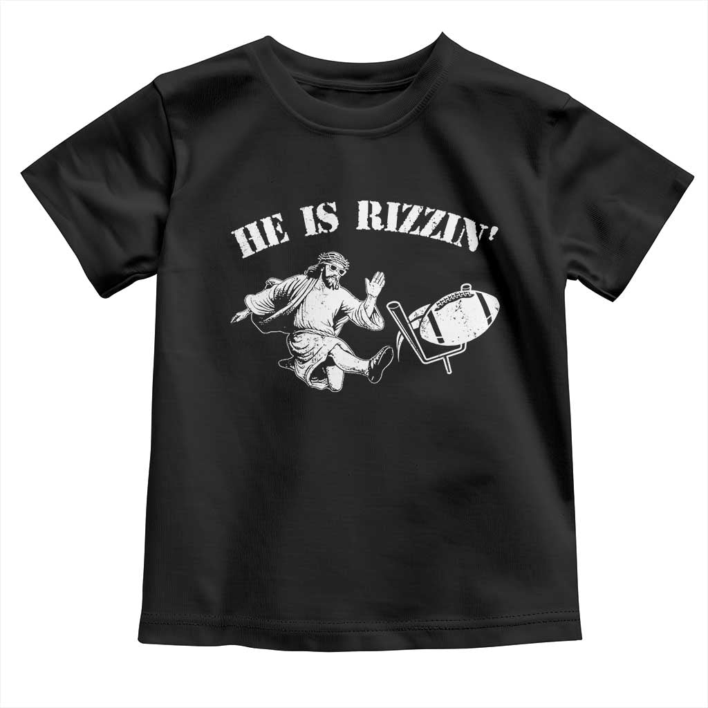 Funny Jesus American Football He Is Rizzin' Meme Toddler T Shirt TS11 Black Print Your Wear