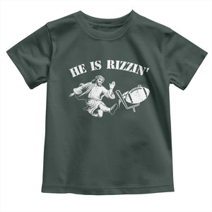 Funny Jesus American Football He Is Rizzin' Meme Toddler T Shirt TS11 Dark Forest Green Print Your Wear