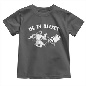 Funny Jesus American Football He Is Rizzin' Meme Toddler T Shirt TS11 Dark Heather Print Your Wear