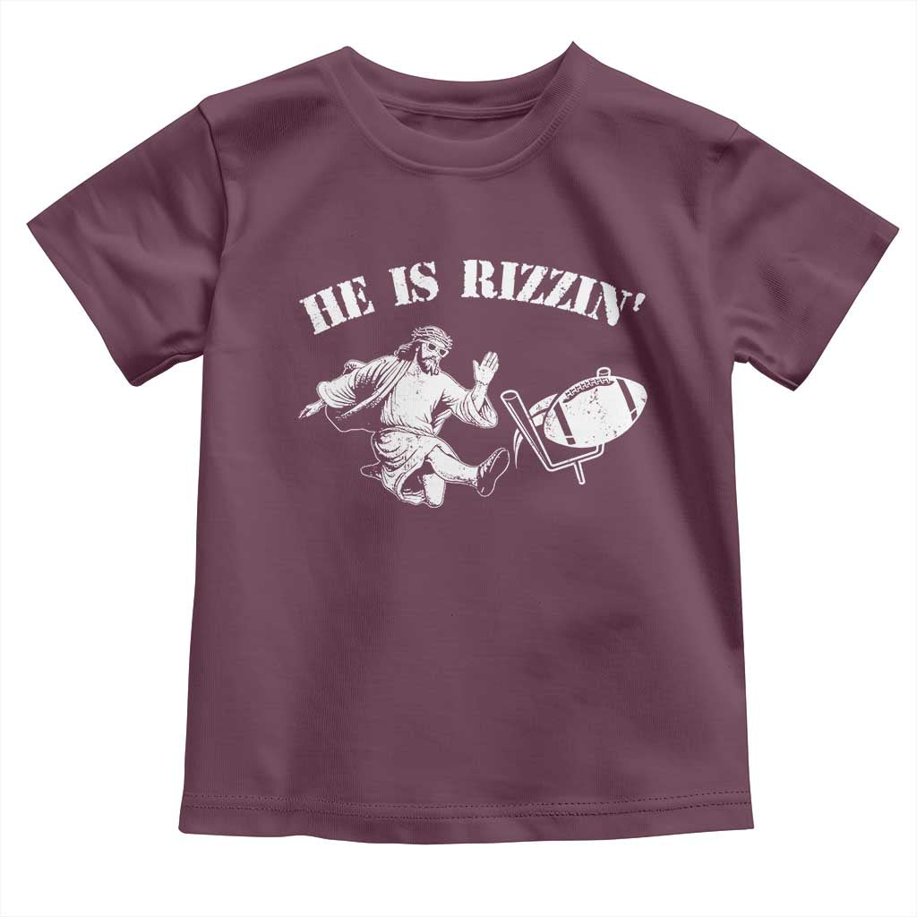 Funny Jesus American Football He Is Rizzin' Meme Toddler T Shirt TS11 Maroon Print Your Wear