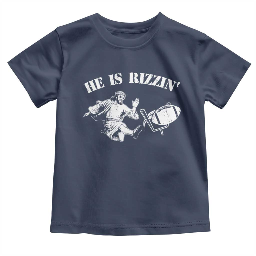 Funny Jesus American Football He Is Rizzin' Meme Toddler T Shirt TS11 Navy Print Your Wear