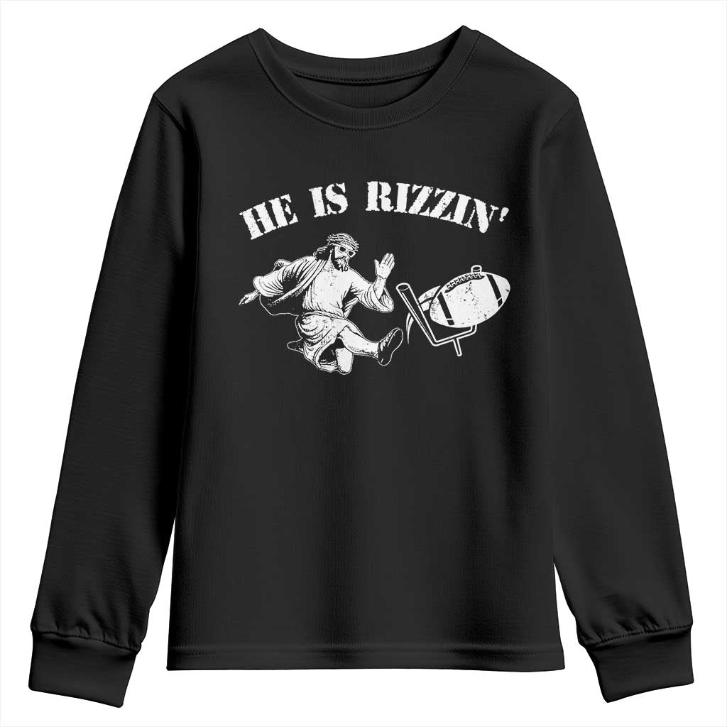 Funny Jesus American Football He Is Rizzin' Meme Youth Sweatshirt TS11 Black Print Your Wear