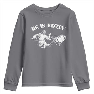 Funny Jesus American Football He Is Rizzin' Meme Youth Sweatshirt TS11 Charcoal Print Your Wear