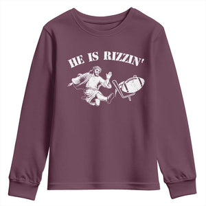 Funny Jesus American Football He Is Rizzin' Meme Youth Sweatshirt TS11 Maroon Print Your Wear