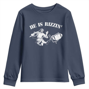 Funny Jesus American Football He Is Rizzin' Meme Youth Sweatshirt TS11 Navy Print Your Wear