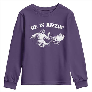 Funny Jesus American Football He Is Rizzin' Meme Youth Sweatshirt TS11 Purple Print Your Wear