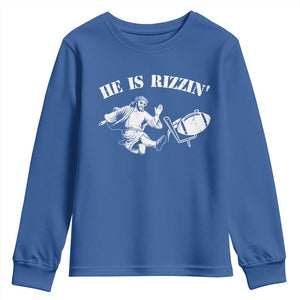 Funny Jesus American Football He Is Rizzin' Meme Youth Sweatshirt TS11 Royal Blue Print Your Wear