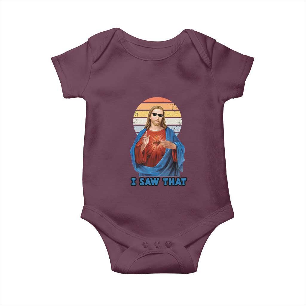 Funny Jesus Baby Onesie I Saw That Christian Religious Meme Retro TS02 Maroon Print Your Wear