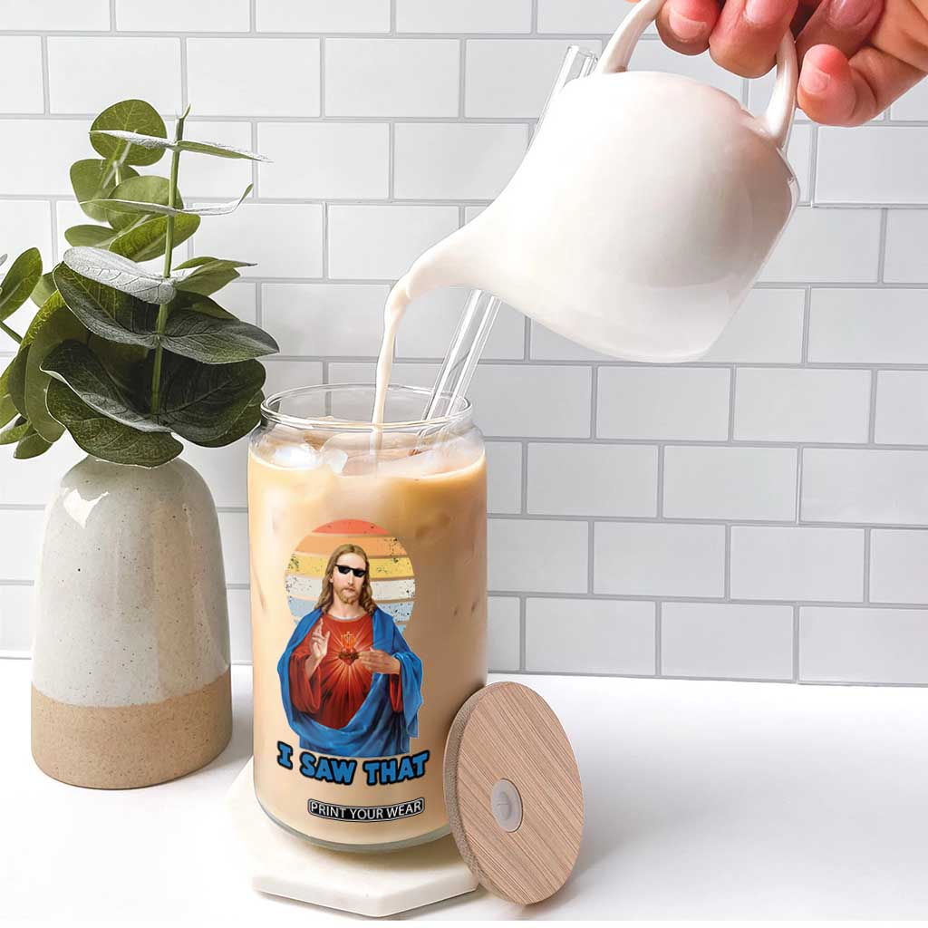 Funny Jesus Glass Can I Saw That Christian Religious Meme Retro TS02 Print Your Wear