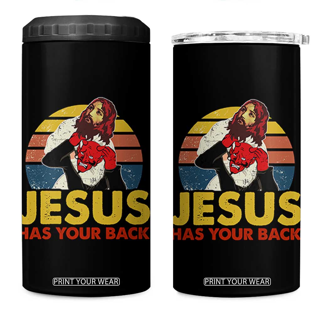 Funny Jesus Satan Meme 4 in 1 Can Cooler Tumbler Has Your Back Jiu Jitsu Retro Religious Christian TS02 One Size: 16 oz Black Print Your Wear