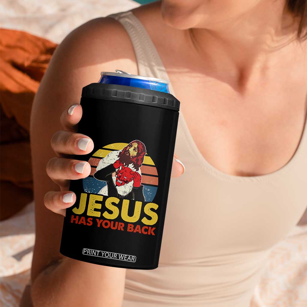 Funny Jesus Satan Meme 4 in 1 Can Cooler Tumbler Has Your Back Jiu Jitsu Retro Religious Christian TS02 Print Your Wear