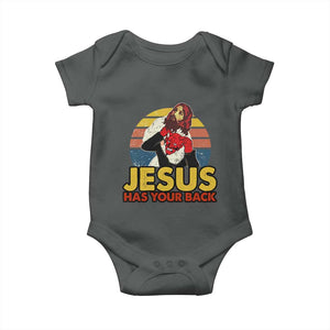 Funny Jesus Satan Meme Baby Onesie Has Your Back Jiu Jitsu Retro Religious Christian TS02 Dark Heather Print Your Wear