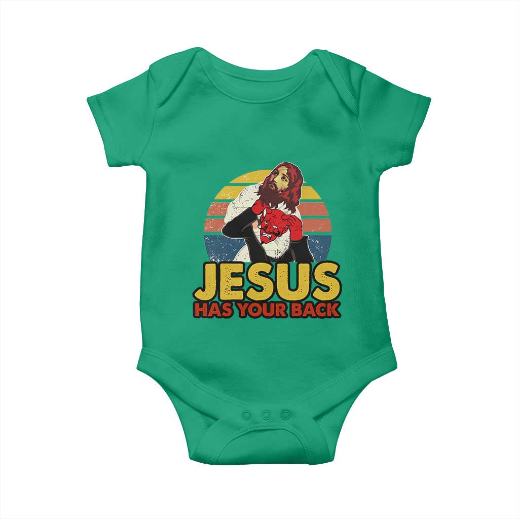 Funny Jesus Satan Meme Baby Onesie Has Your Back Jiu Jitsu Retro Religious Christian TS02 Irish Green Print Your Wear