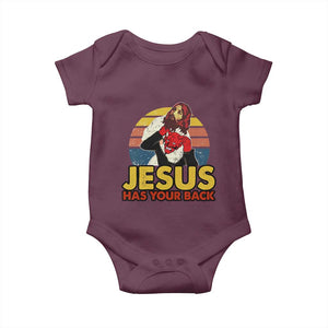 Funny Jesus Satan Meme Baby Onesie Has Your Back Jiu Jitsu Retro Religious Christian TS02 Maroon Print Your Wear