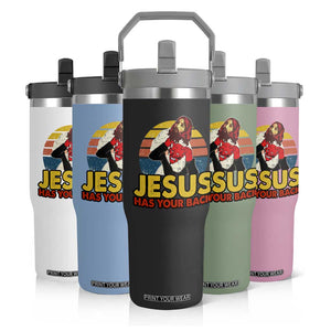 Funny Jesus Satan Meme Flip Straw Tumbler Has Your Back Jiu Jitsu Retro Religious Christian TS02 Print Your Wear