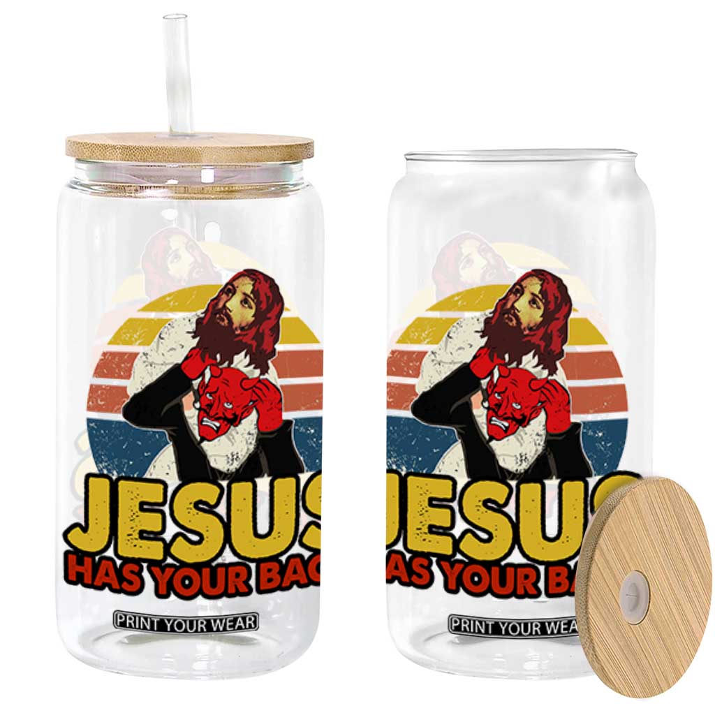 Funny Jesus Satan Meme Glass Can Has Your Back Jiu Jitsu Retro Religious Christian TS02 Black Print Your Wear