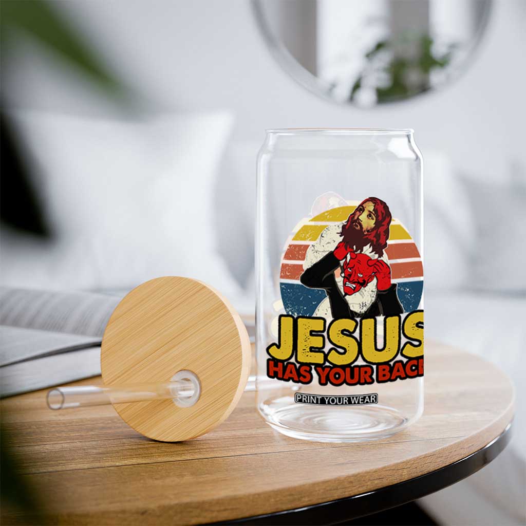 Funny Jesus Satan Meme Glass Can Has Your Back Jiu Jitsu Retro Religious Christian TS02 Print Your Wear