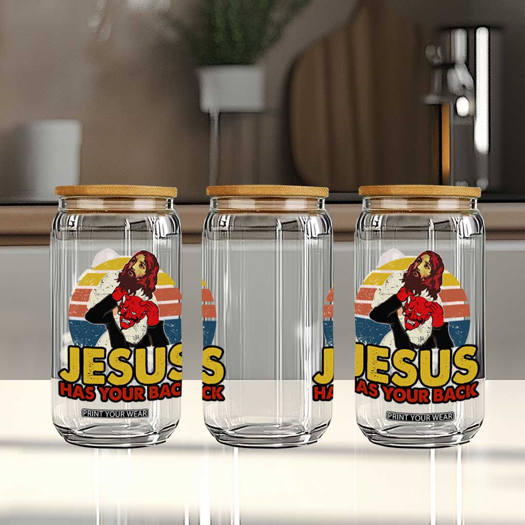 Funny Jesus Satan Meme Glass Can Has Your Back Jiu Jitsu Retro Religious Christian TS02 Print Your Wear