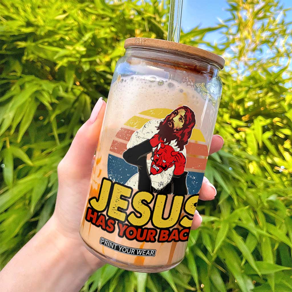 Funny Jesus Satan Meme Glass Can Has Your Back Jiu Jitsu Retro Religious Christian TS02 Print Your Wear