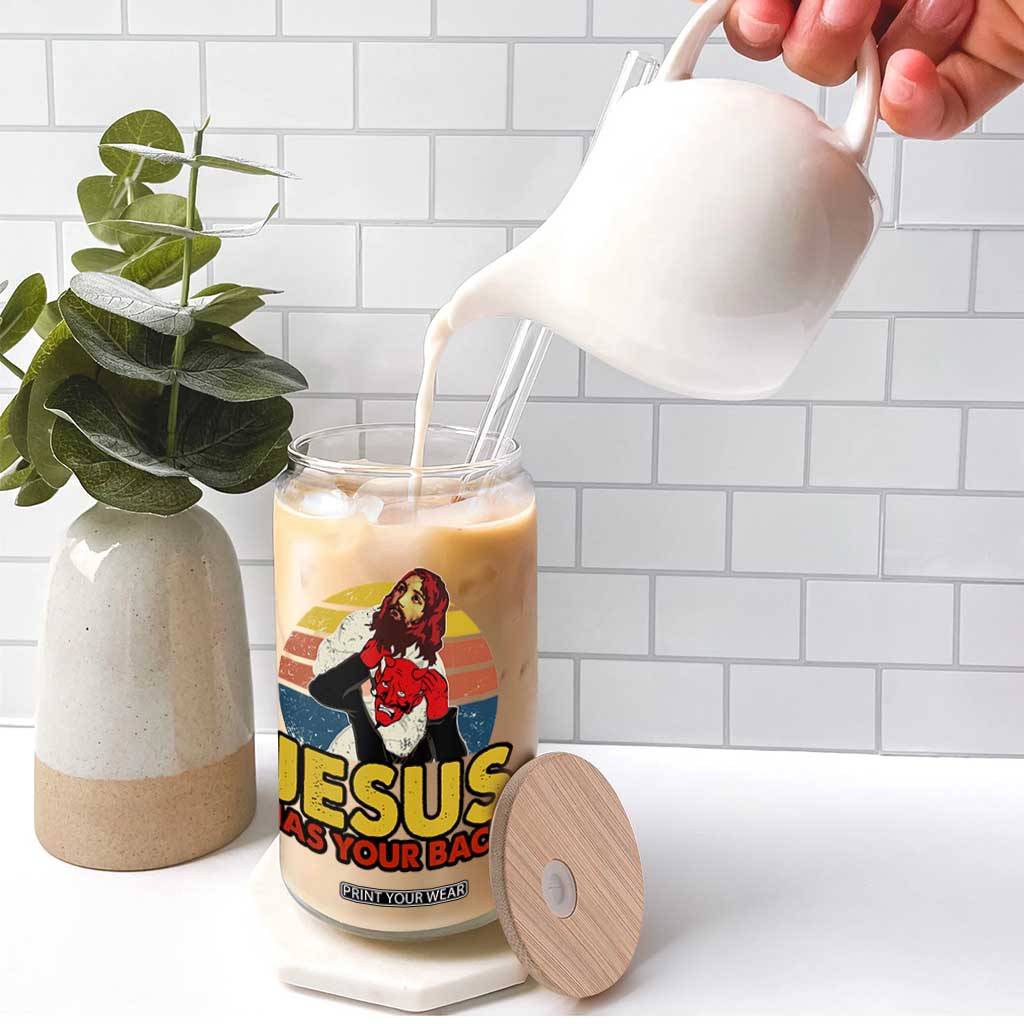 Funny Jesus Satan Meme Glass Can Has Your Back Jiu Jitsu Retro Religious Christian TS02 Print Your Wear