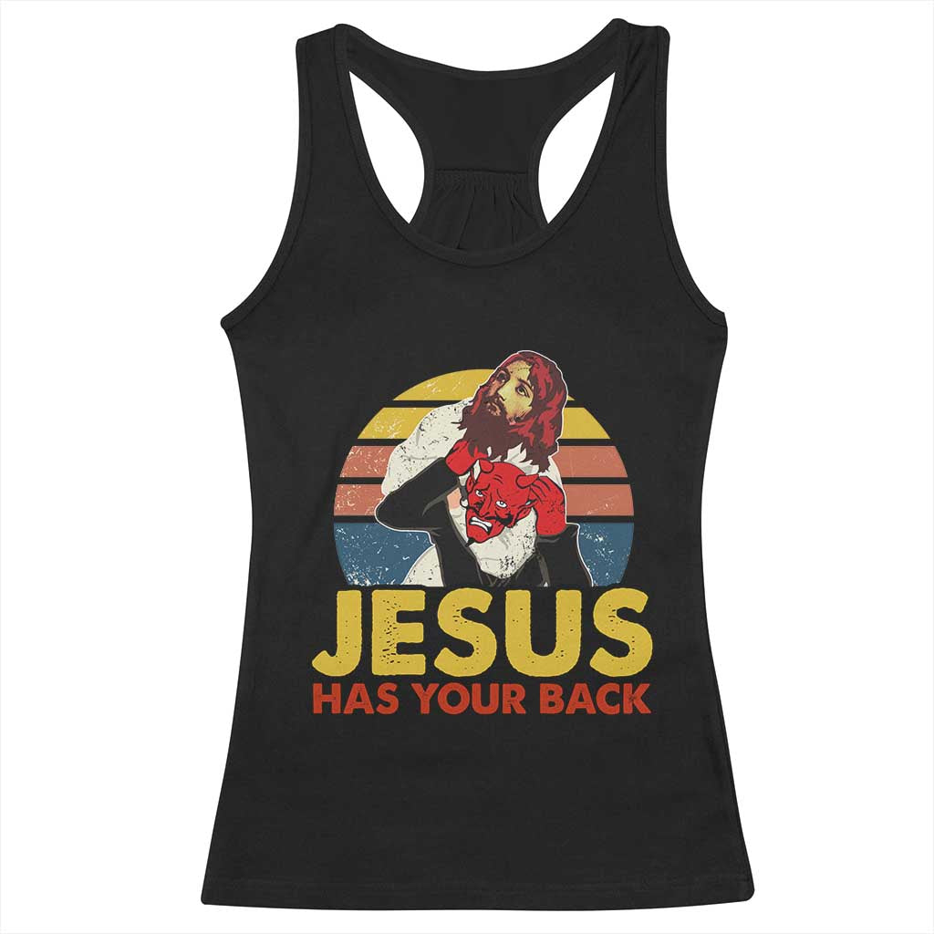 Funny Jesus Satan Meme Racerback Tank Top Has Your Back Jiu Jitsu Retro Religious Christian TS02 Black Print Your Wear