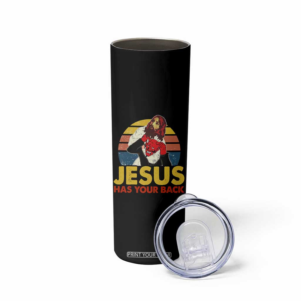 Funny Jesus Satan Meme Skinny Tumbler Has Your Back Jiu Jitsu Retro Religious Christian TS02 Print Your Wear
