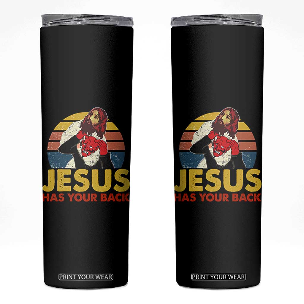 Funny Jesus Satan Meme Skinny Tumbler Has Your Back Jiu Jitsu Retro Religious Christian TS02 Black Print Your Wear