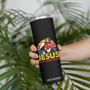 Funny Jesus Satan Meme Skinny Tumbler Has Your Back Jiu Jitsu Retro Religious Christian TS02 Print Your Wear