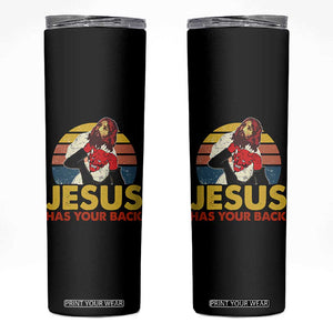 Funny Jesus Satan Meme Skinny Tumbler Has Your Back Jiu Jitsu Retro Religious Christian TS02 Black Print Your Wear