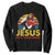 Funny Jesus Satan Meme Sweatshirt Has Your Back Jiu Jitsu Retro Religious Christian TS02 Black Print Your Wear