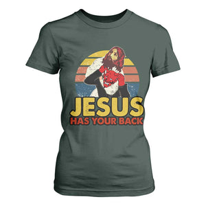 Funny Jesus Satan Meme T Shirt For Women Has Your Back Jiu Jitsu Retro Religious Christian TS02 Dark Forest Green Print Your Wear