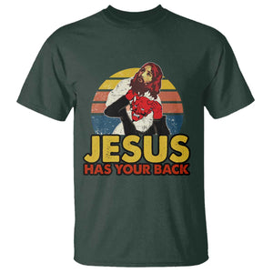 Funny Jesus Satan Meme T Shirt Has Your Back Jiu Jitsu Retro Religious Christian TS02 Dark Forest Green Print Your Wear