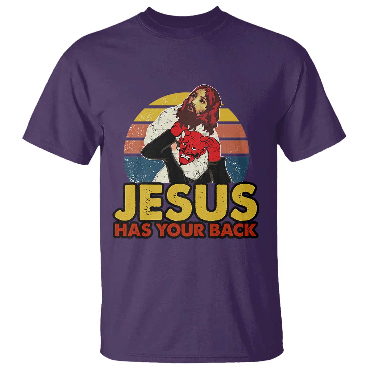 Funny Jesus Satan Meme T Shirt Has Your Back Jiu Jitsu Retro Religious Christian TS02 Purple Print Your Wear