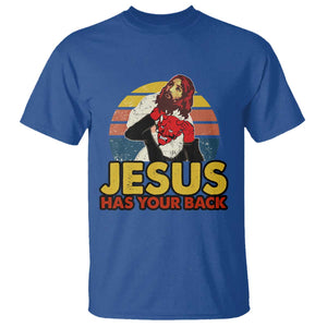 Funny Jesus Satan Meme T Shirt Has Your Back Jiu Jitsu Retro Religious Christian TS02 Royal Blue Print Your Wear