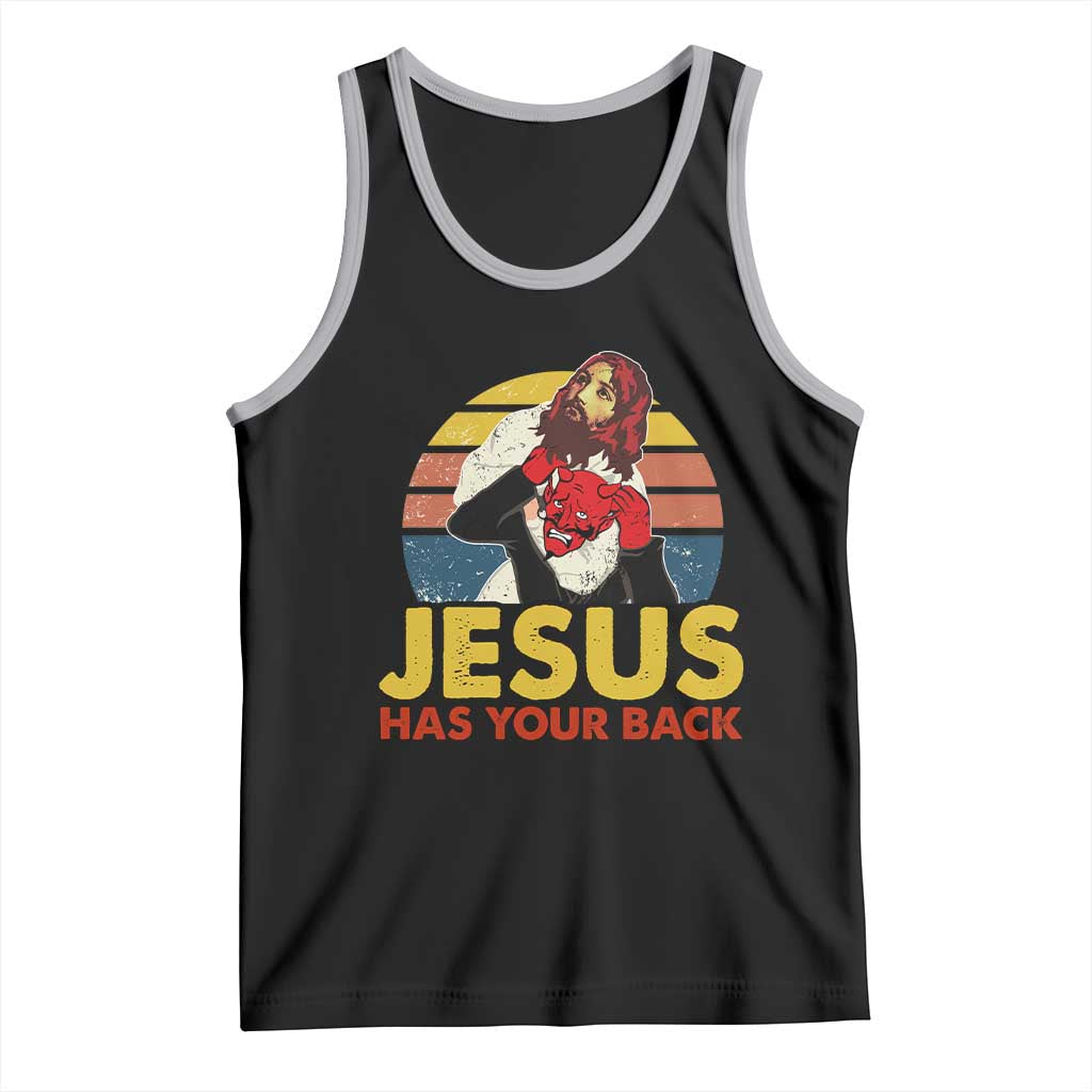 Funny Jesus Satan Meme Tank Top Has Your Back Jiu Jitsu Retro Religious Christian TS02 Black Athletic Heather Print Your Wear
