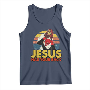 Funny Jesus Satan Meme Tank Top Has Your Back Jiu Jitsu Retro Religious Christian TS02 Navy Print Your Wear