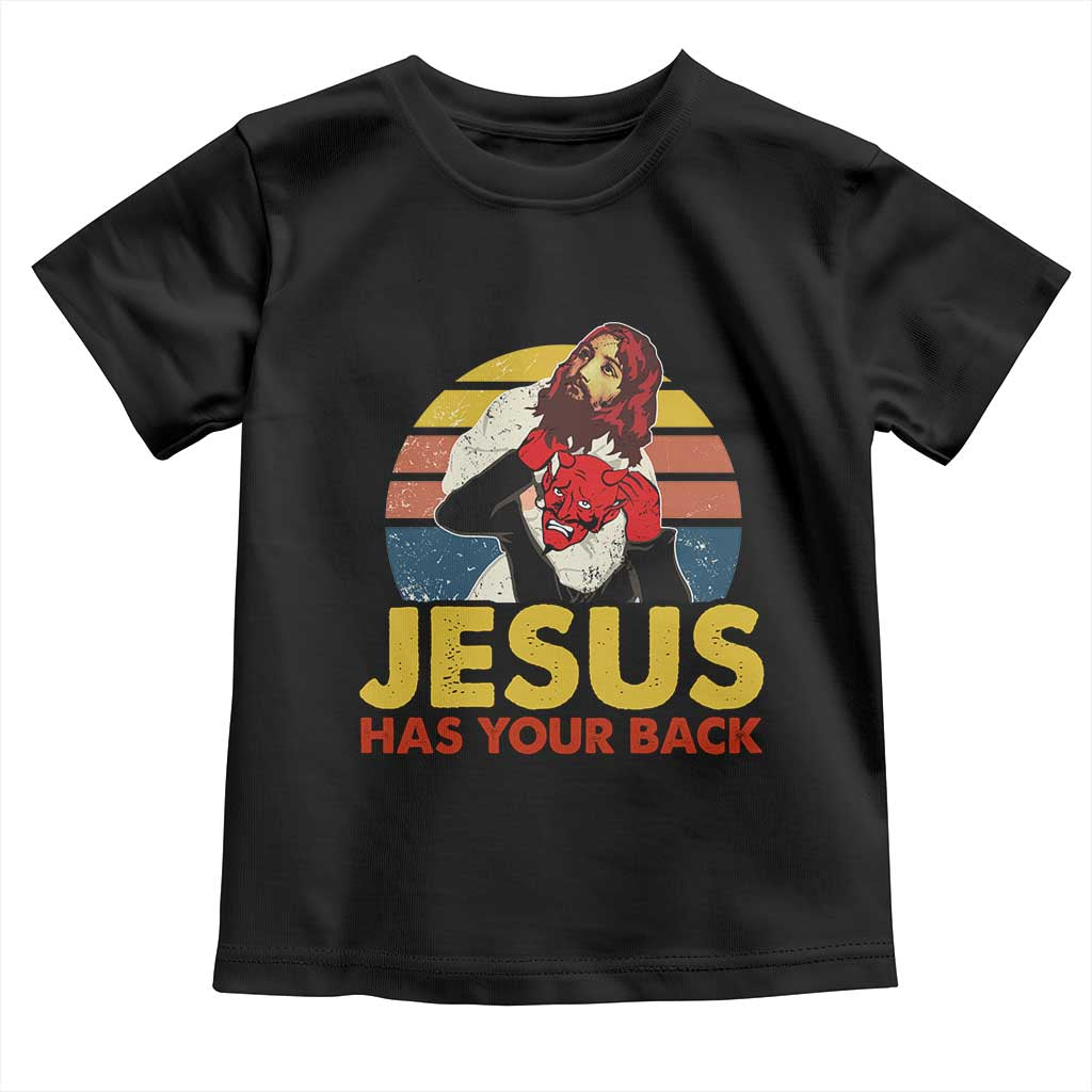 Funny Jesus Satan Meme Toddler T Shirt Has Your Back Jiu Jitsu Retro Religious Christian TS02 Black Print Your Wear