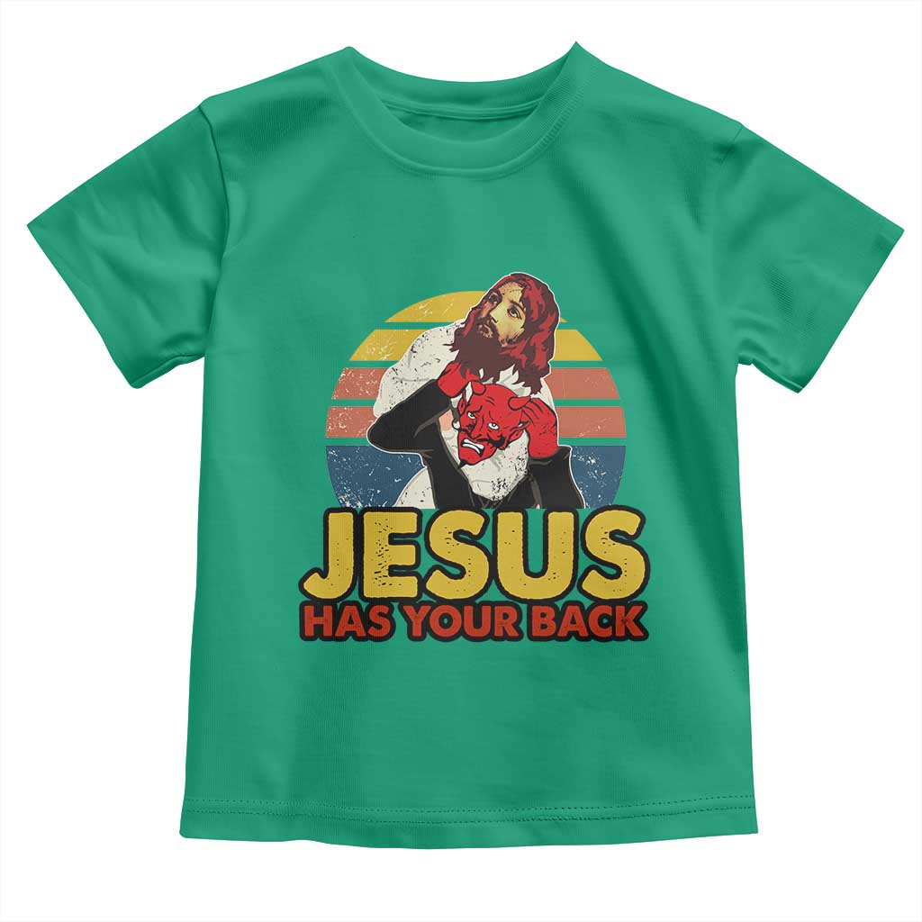 Funny Jesus Satan Meme Toddler T Shirt Has Your Back Jiu Jitsu Retro Religious Christian TS02 Irish Green Print Your Wear