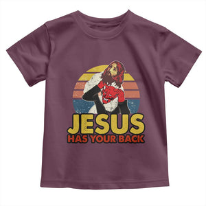 Funny Jesus Satan Meme Toddler T Shirt Has Your Back Jiu Jitsu Retro Religious Christian TS02 Maroon Print Your Wear