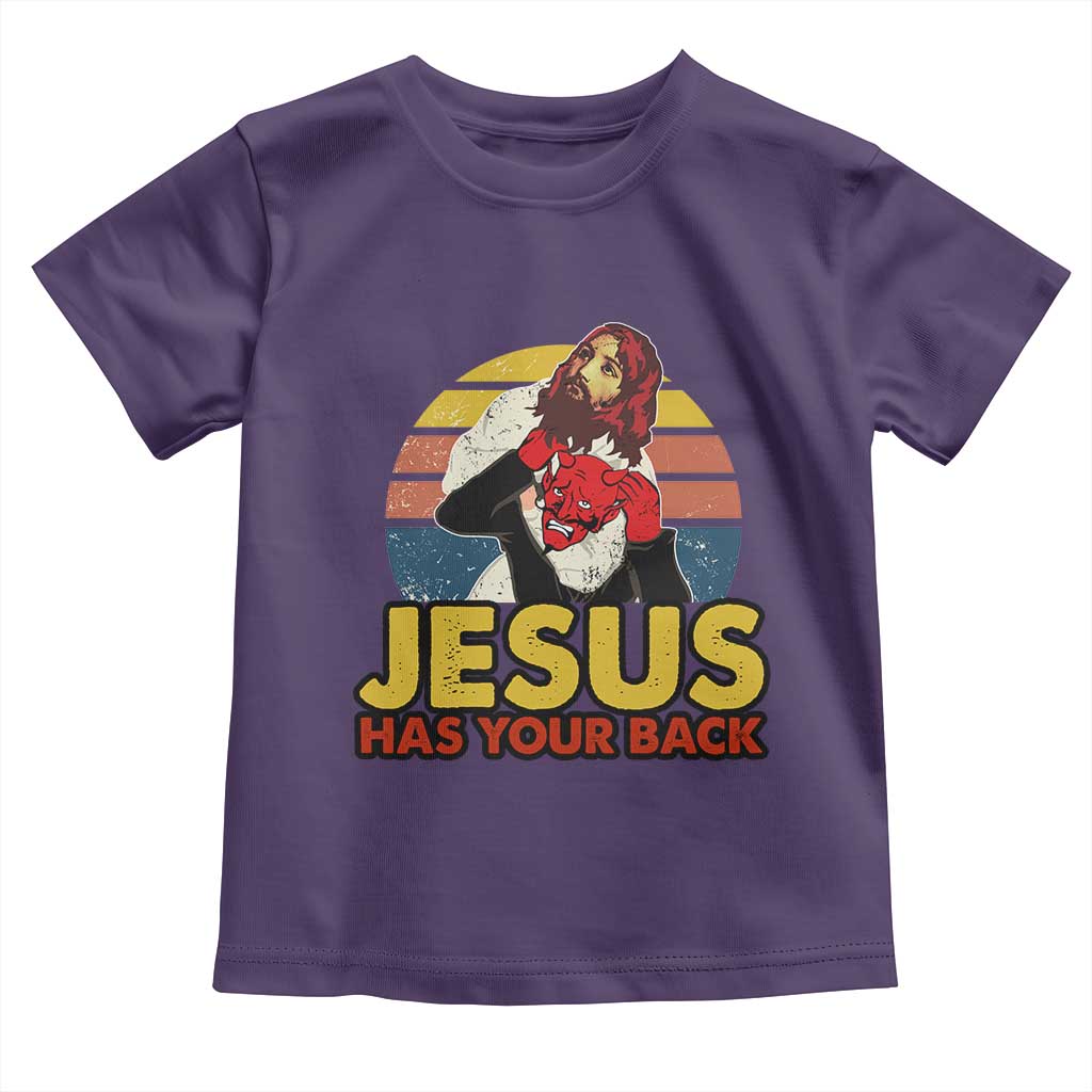 Funny Jesus Satan Meme Toddler T Shirt Has Your Back Jiu Jitsu Retro Religious Christian TS02 Purple Print Your Wear